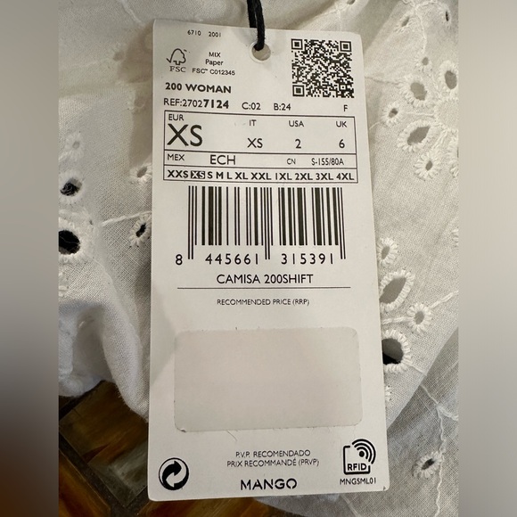 NWT MANGO Oversized Swiss Embroidered White Eyelet LS Button Down Shirt~Camisa - Picture 9 of 10